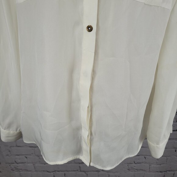 Chico's Ivory White Semi Sheer Button Up Roll Tab Long Sleeve Shirt Top 2 US 12 - Picture 6 of 14